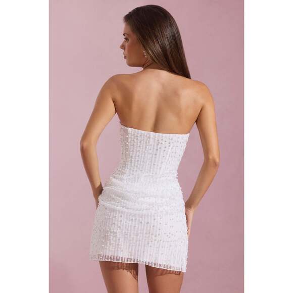 Oh Polly Embellished Draped Strapless A-Line Mini Dress in White 4 - Picture 3 of 4